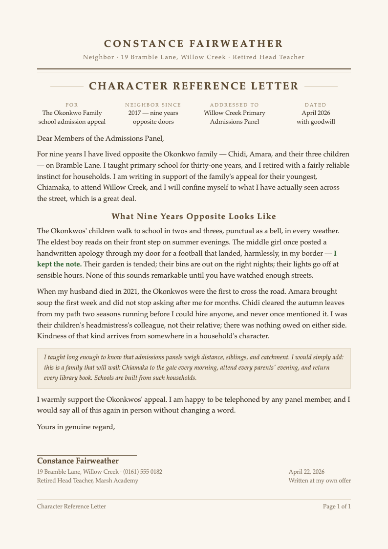 Warm beige correspondence character reference letter